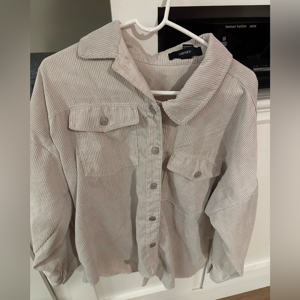 White button up corduroy shirt jacket